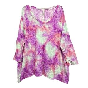 Vibrant Pink and Purple Relaxed 3/4 Sleeve Tunic Size Large